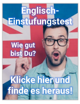 Mann mit Brille vor Flagge Union Jack fordert zum Absolvieren des Englischtests auf